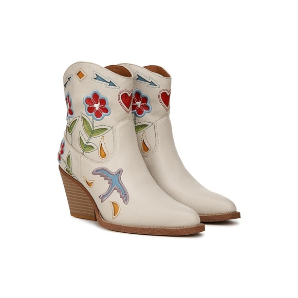 Zodiac Shoes - Zodiac Floral Embroidered White Ankle Boots